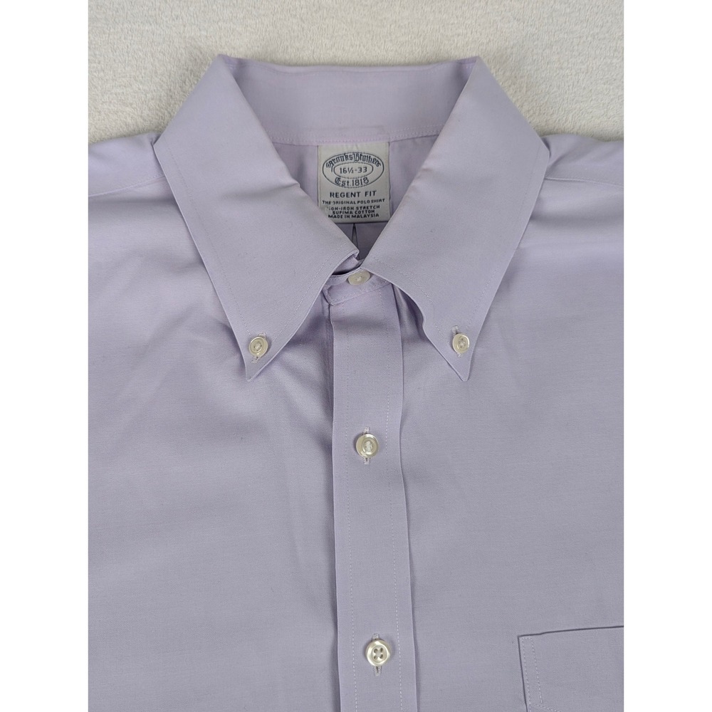 Brooks Bro Regent Fit Mens Lt Purple Button Shirt 16.5/ 33 Stretch Supima Cotton - Picture 3 of 10